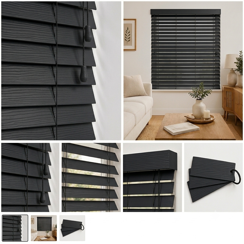 Charcoal 50mm faux wood Venetian blind by Woodhaus