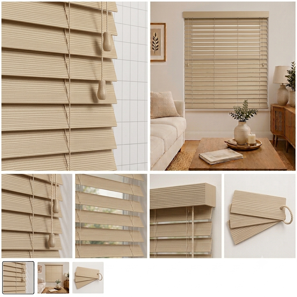 Limestone 50mm faux wood Venetian blind by Woodhaus