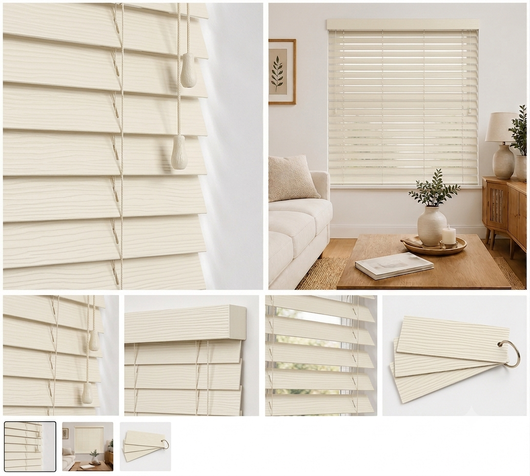 Chalk 50mm faux wood Venetian blind by Woodhaus